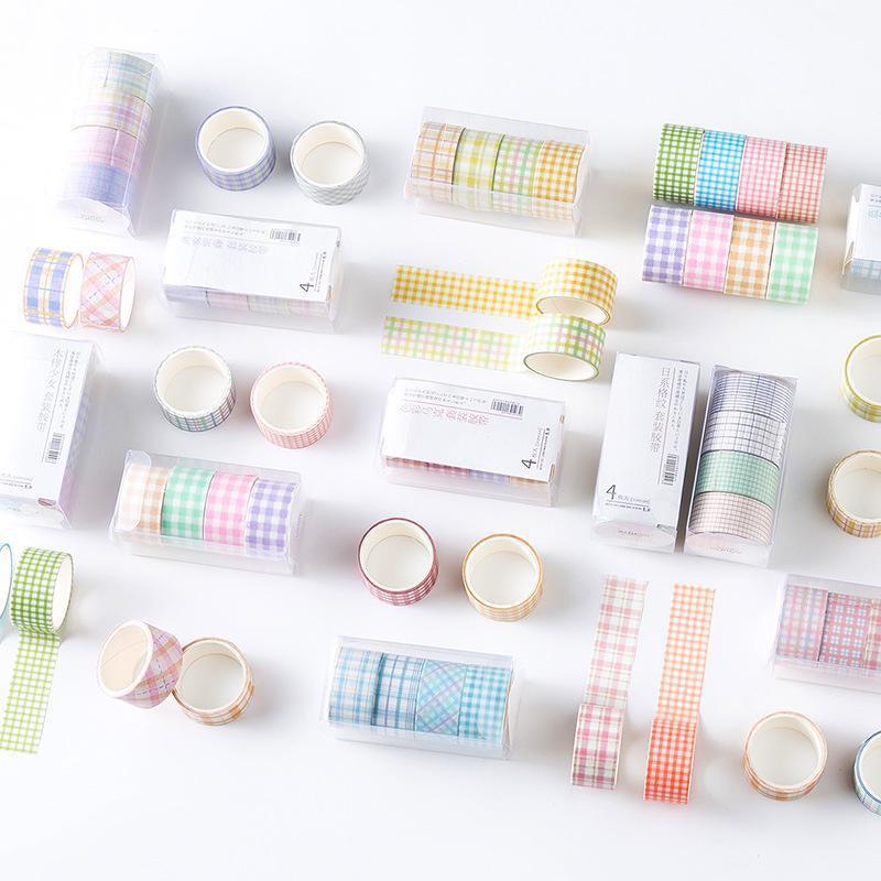4 Rollen Frisches Farbverlauf Gitter Washi Tape für Klebende Schulsachen Tagebuch Journal DIY Planer Scrapbooking