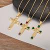 Nidin New Trendy Heart Shape Rhinestone Jesus Cross Pendant Necklace For Women Men 5 Colors Choice Clavicle Chain Jewelry Gifts