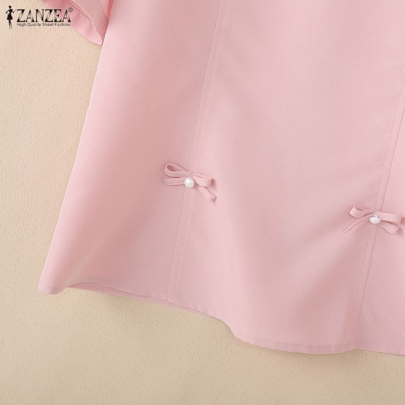 ZANZEA Camicetta estiva casual da donna con scollo rotondo e maniche corte