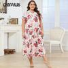 Women's Home Wear Pajama Set - V-neck Lace Patchwork Printed Short-sleeved Long Dress Pajama Set