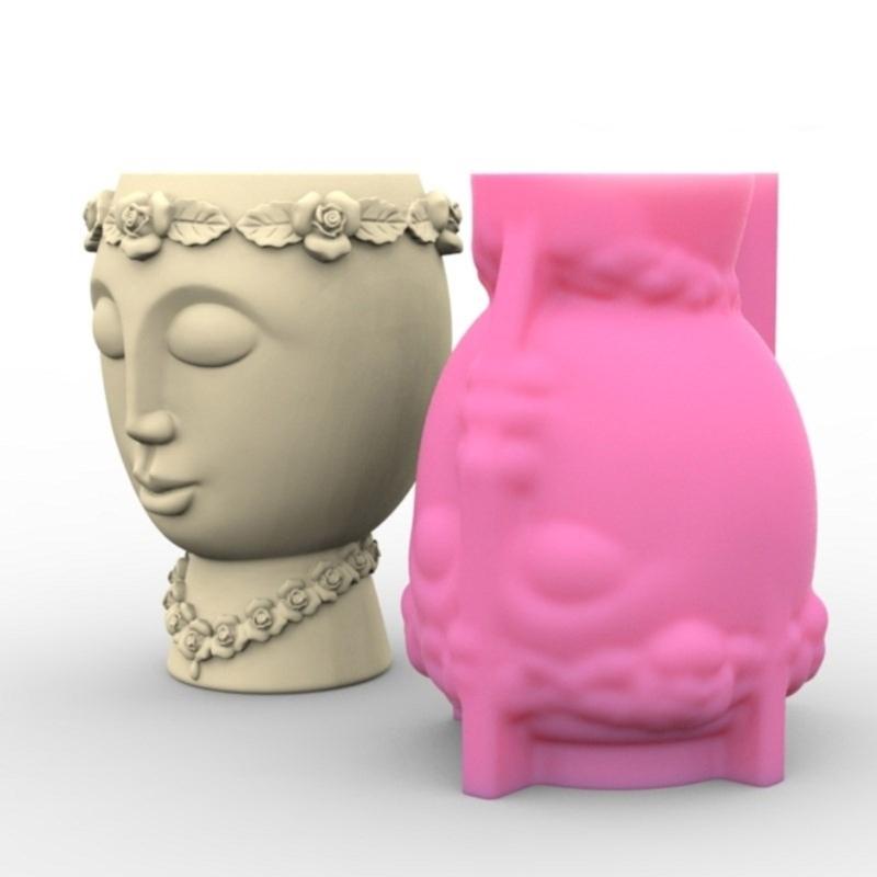 Flower Vase Silicone Mold  Crafting Tool Face Shaped Succulent Vase Molds Concrete Silicone Mold for  Flowerpot
