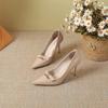 Nude Patent Leather High Heels Women's Spring Summer New Stiletto with Skirt Bow Versatile Temperament High-end Single Shoes