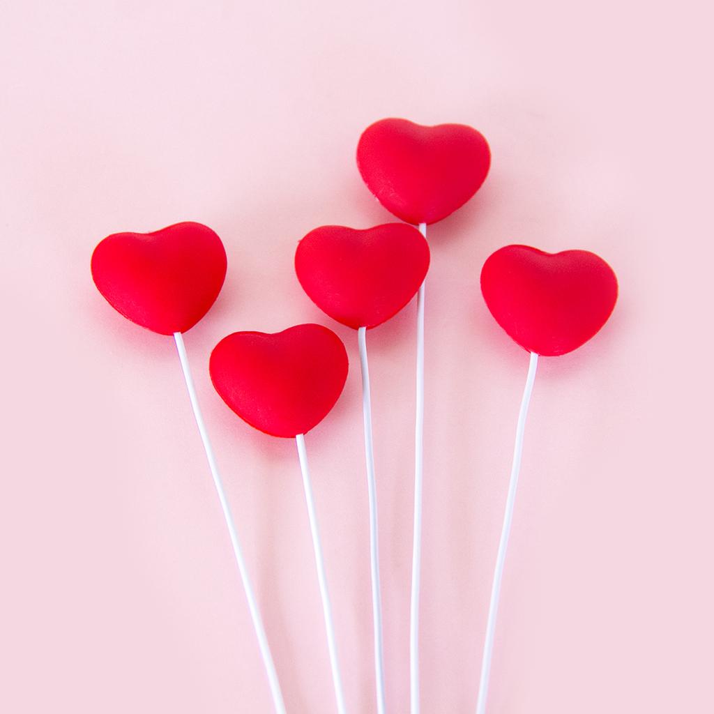 5/10pc Valentine's Day Cake Toppers Sweet Red Pink Heart Shape Cupcake Picks Valentines Wedding Engagement Party Cake Decoration
