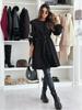 2025 European & American Women's Fashion Lace-Up Hooded Lapel Long Sleeve Coat for Autumn & Winter
