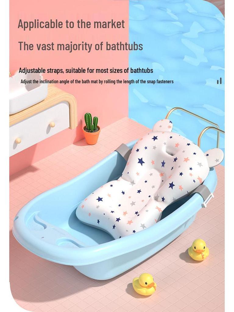 Non-Slip Baby Bathing Pad with Pocket for Newborns