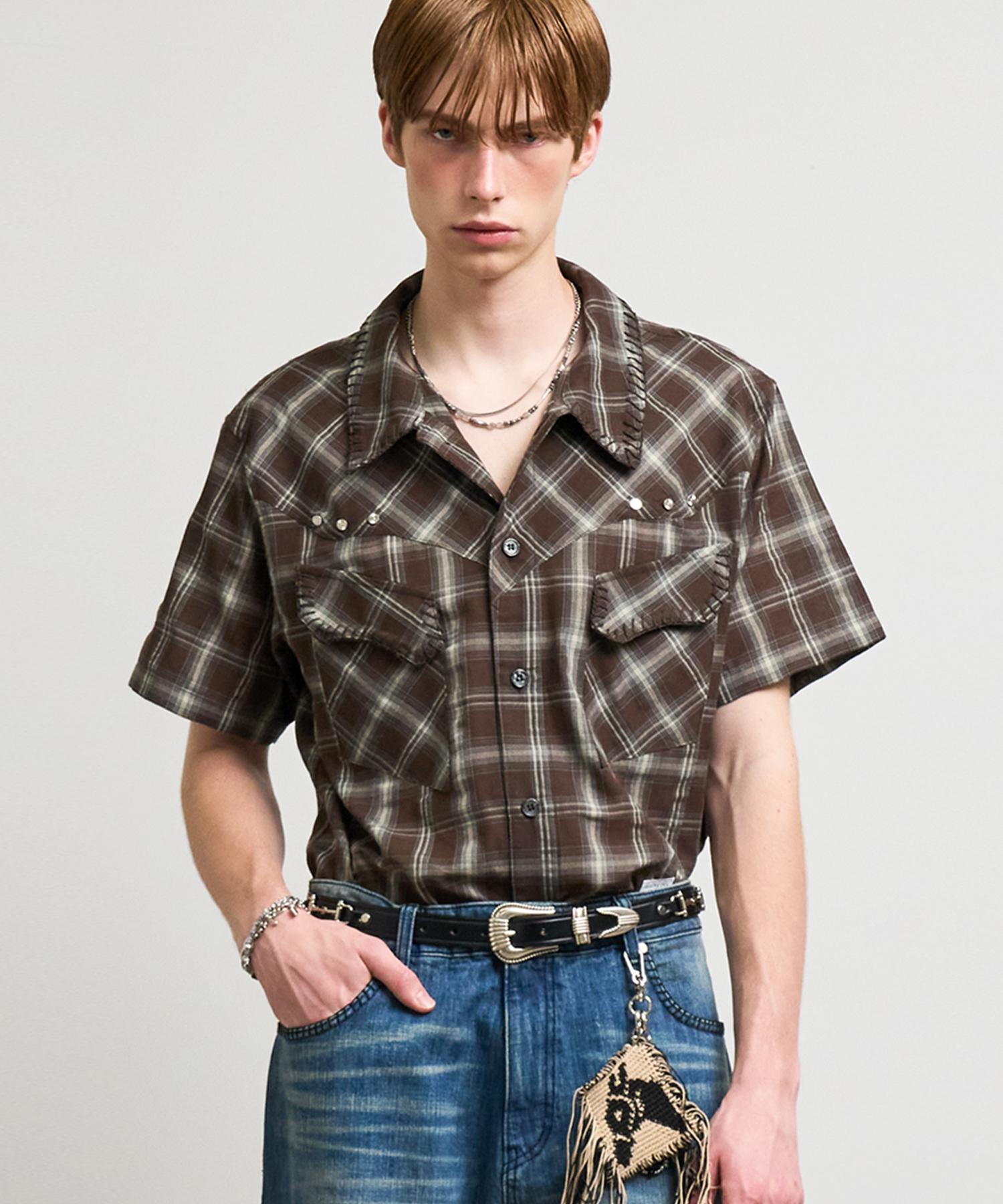 Rad Fiction Rusty Hand Stitch Curved Line Shirt / Brown Check Brown Check/M
