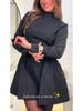 2025 Autumn High Neck Long Sleeve Black Short Dress for Women