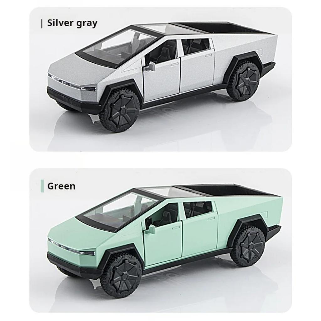 Maßstab 1/32 Tesla Pickup Truck Legierungsmodell Kinderauto Spielzeug Rückzug Sound Licht Zweitürer Auto Druckguss Spielzeug Festivalgeschenk