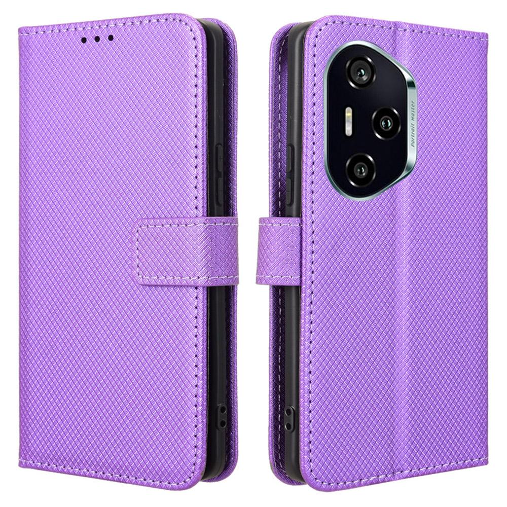 

For Honor 300 Pro/300 Ultra Case PU Leather Diamond Texture Wallet Phone Cover Purple