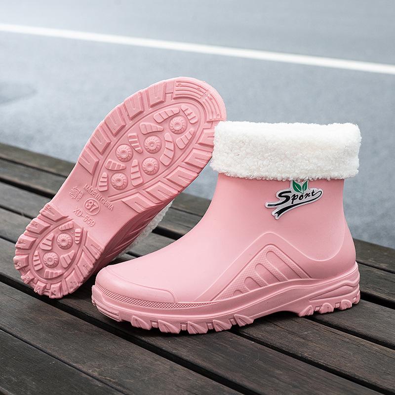 Fashion outer rain shoes female adult short rain boots waterproof shoes warm and non-slip water boots student short rubber shoes fashion
