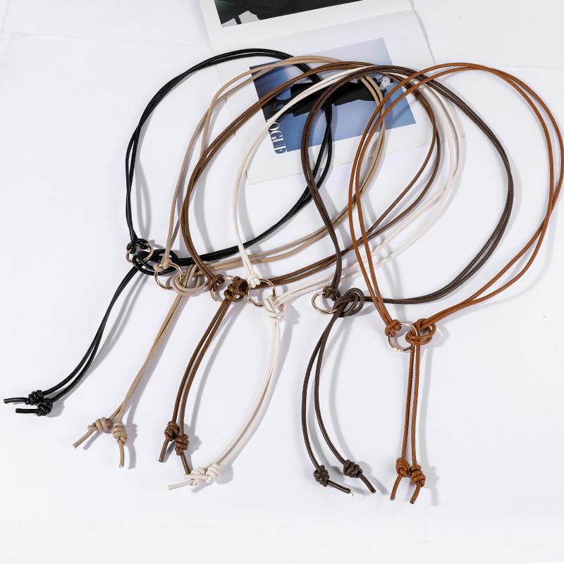 Women Metal Round Ring Leather Rope Knotted Belt Solid Color Long Thin Skinny PU Waistband Female Dress Skirt Decorative Straps