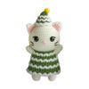Christmas Crochet Cat Doll Patchwork Color Handcrafted Green Cream Yarns Cat Ornament Xmas Tree Decoration