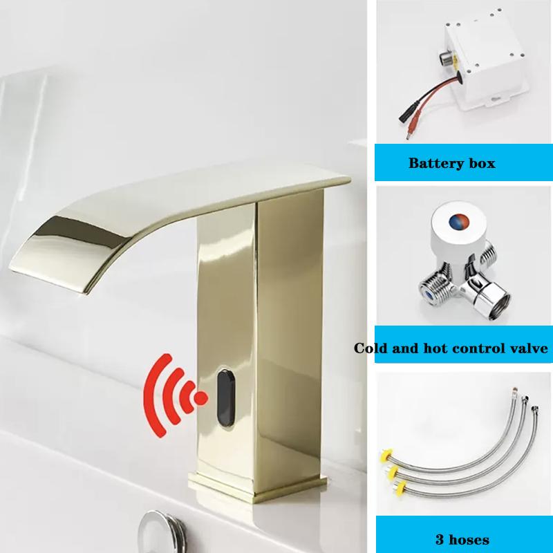 Luxury Matte Black Sensor Bathroom Faucet Cold and Hot Deck Mounted Tap Short and Tall Sink Mixer