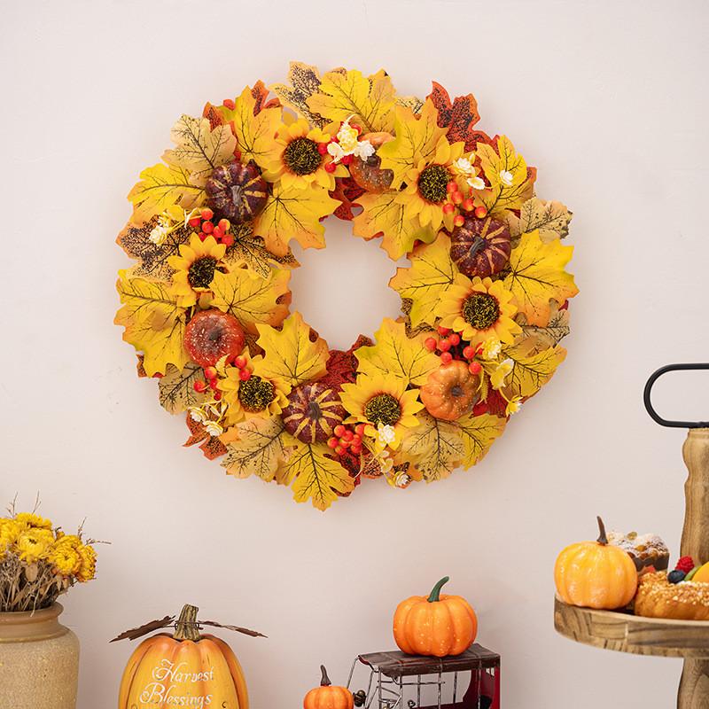 Wreath Exquisite Thanksgiving Bright Faux Maple Leaves And Pumpkins For Cozy Styling Home