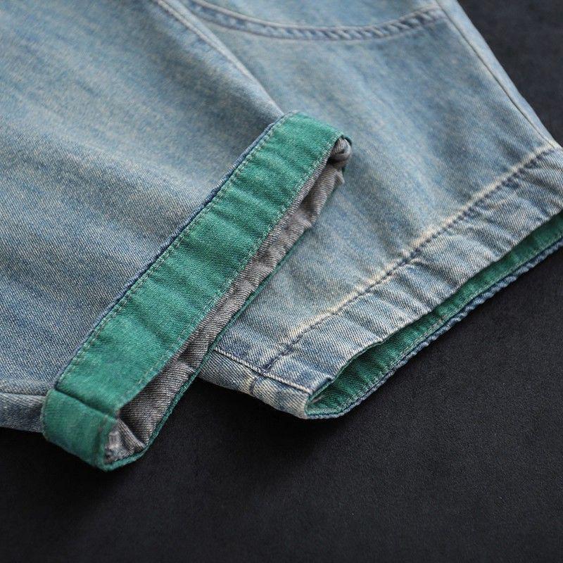 Plus Size Retro Embroidered Harem Denim Cropped Pants for Women - Casual Autumn Elastic Fit