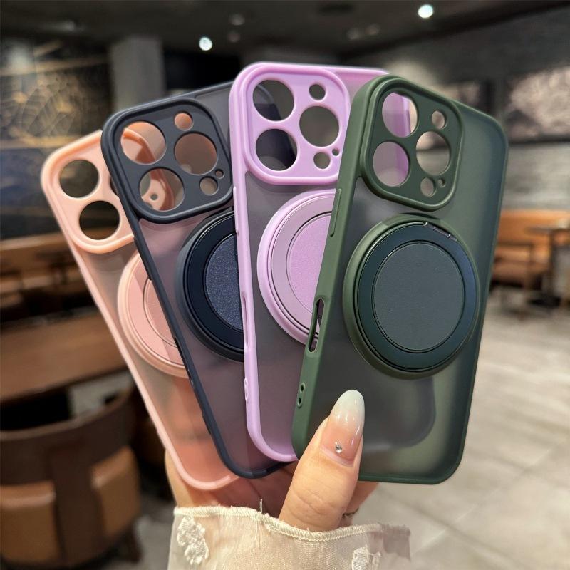 Applicable To iPhone16Pro Mobile Phone Case, Matte Skin-sensitive Magnetic Suction Rotating Bracket, Apple 15Pro All-inclusive Protective Case.