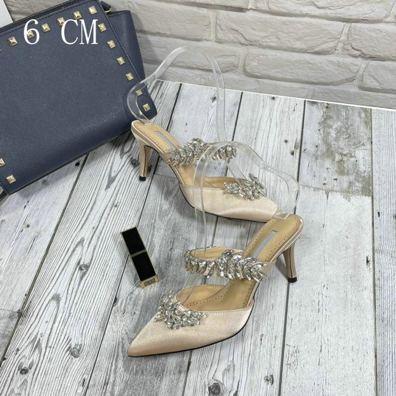 Luxury Crystal Slipper Wheat-Ear Rhinestone Pointed Sandals Silk Satin Covered Head High Heels Slippers Woman