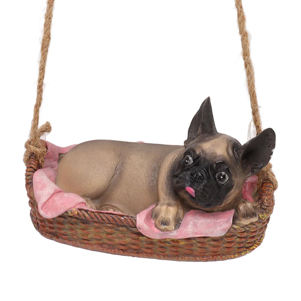 Garden Dog Statue Outdoor Resin Swing Ornament Hanging Decoration Home Bulldog Animal Gift Gray