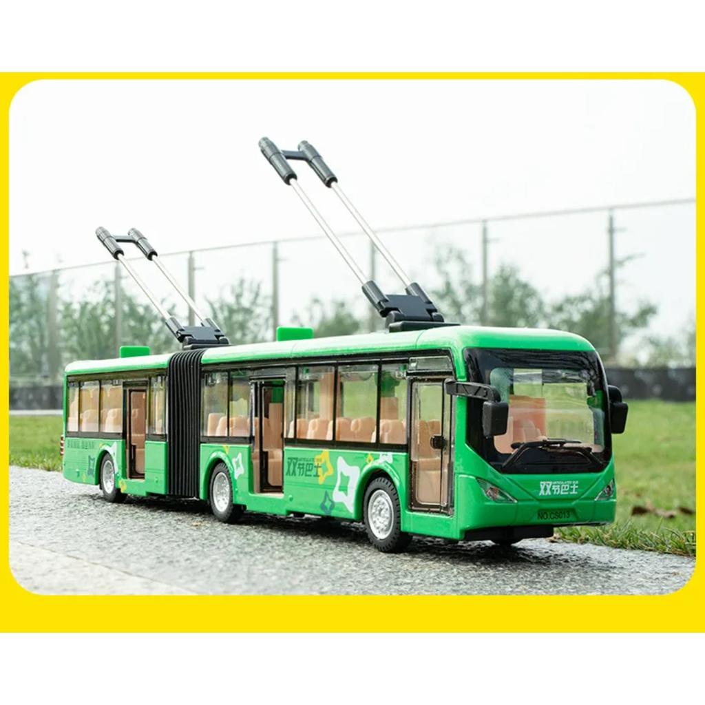 Electric Tourist Toy Traffic Trackless Bus Alloy Passenger Car Model Metal Double Section City Bus Model Sound Light Kids Gifts