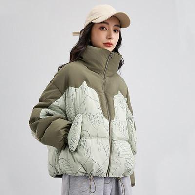 Μπουφάν κοντό γυναικείο χοντρό λευκό γιακά με πούπουλο μπουφάν