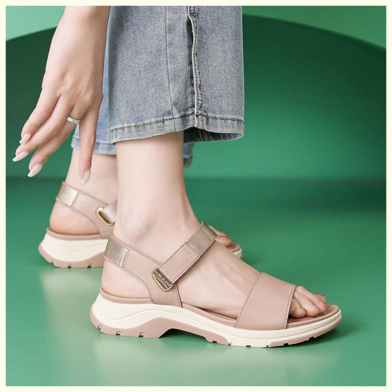 Fashion New Sandals Color-Blocking Casual Sports Comfortable Thick Sole Velcro Large Size Women's Shoes Wedge Buckle Fashionable