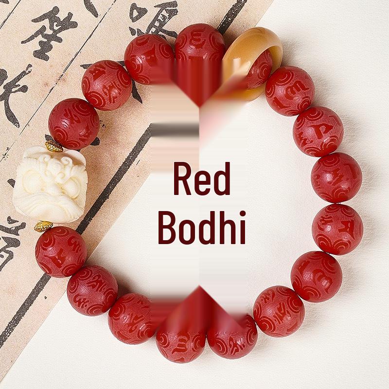 Rose Red Bodhi Root Bracelet - Women's Lotus Design, Double-Loop, National Style Accessory