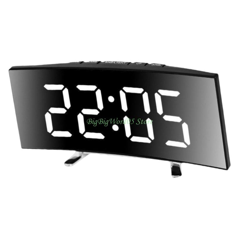 24TE Intelligent Mirror Alarm Clock Quiet Operate Curved LED Screen Temperature Monitor Night lighting USB Battery Power