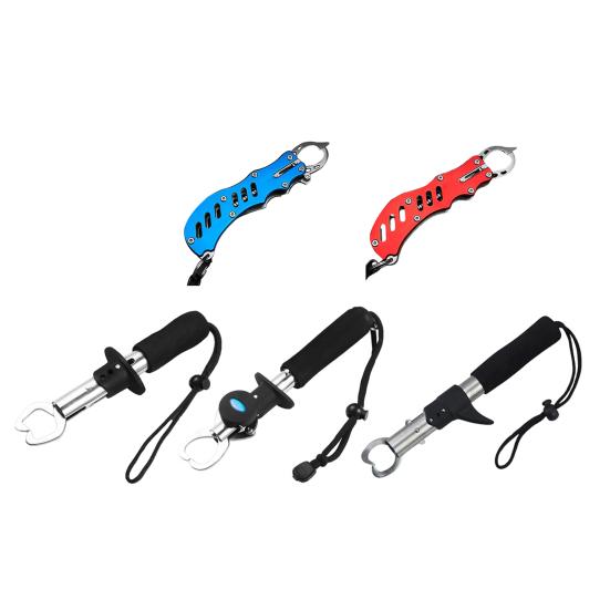 Stainless Steel Fish Gripper Fish Mouth Lip Grabber with Ruler Scale EVA Handle Fishing Pliers Fish Control Clamp Catcher Tong Fishing Accessories