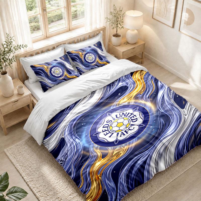 Bedding Set 1 Duvet Cover 2 Pillowcases Leeds United Football Print Bedroom Home Decoration