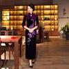 New golden velvet retro improved embroidery long large size middle-aged and elderly catwalk Tang high-end cheongsam