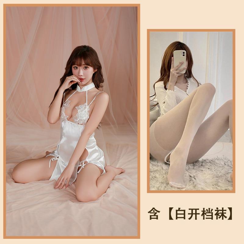 Sexy underwear women's straps halter sweet stand-up collar nightdress uniform suit temptation retro hollow cheongsam