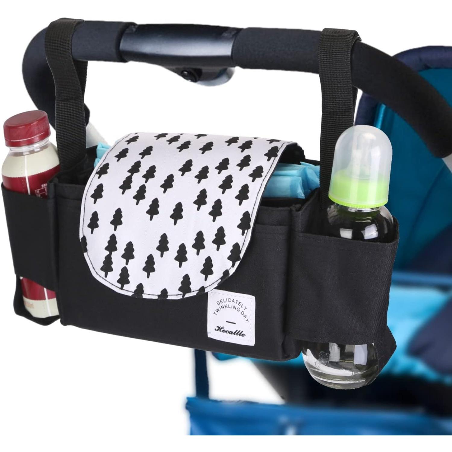 Stroller Organizer Bag, 6 Pockets Multifunctional Trolley Bag with Insulated Cup Holder Baby Stroller Accessories Storage Bag for Paper, Bottle чёрный