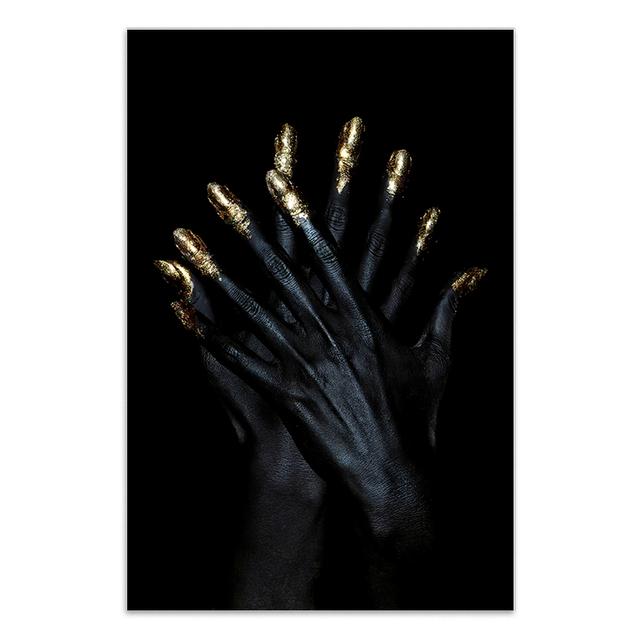 

Черные руки, холст, картина на стене, женские постеры с золотыми ногтями и принты, скандинавское настенное искусство, домашний декор, модульные картины 20x30cm