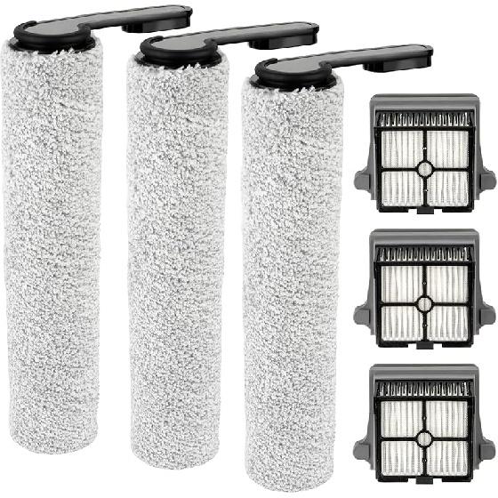 (6 Pack) Replacement Brush Rollers and HEPA Filters Compatible with Tineco Floor ONE S7 PRO/ONE S6 Smart Cordless Wet Dry Vacuum Cleaner, Replacement