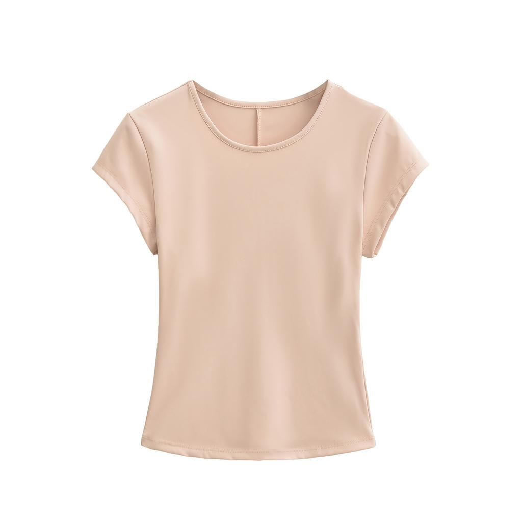 Crew neck short-sleeved T-shirt women's summer new American Spice Girl solid color slim-fitting and thin bottoming shirt sports top