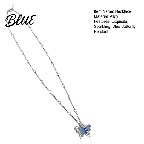 Lightweight Butterfly Jewelry Blue Necklace Women Rhinestone Choker Pendant Versatile