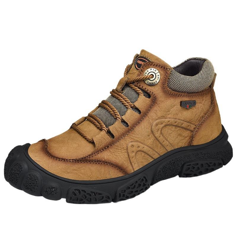 Popular First-layer Cowhide Martin Boots Men's Winter Velvet Snow Boots Outdoor Hiking Boots Men's Platform Cotton Shoes