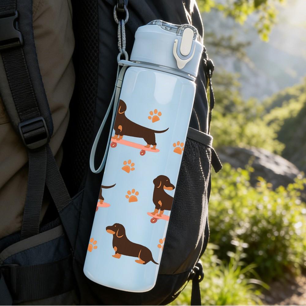 1 PZ Corsa Cane Motivo Ripetuto 750ml Colore Plastica Borraccia Sportiva Tappo Flip con Cannuccia Anti-perdita Adatta per Sport Ufficio Uso Domestico