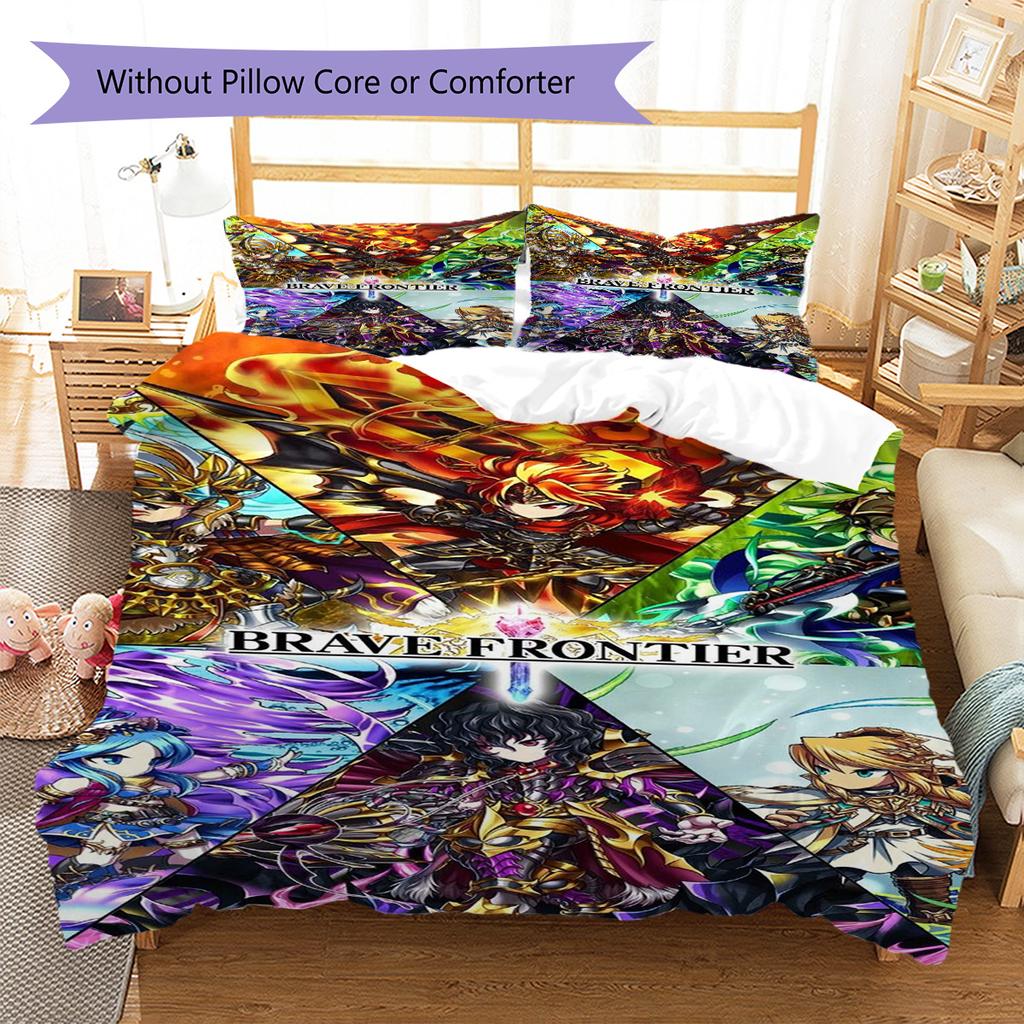 Brave Frontier Pattern Bedding Set Quilt Cover Pillowcase Home Decor Gift (1 * duvet cover + 2 * pillowcase, without core)