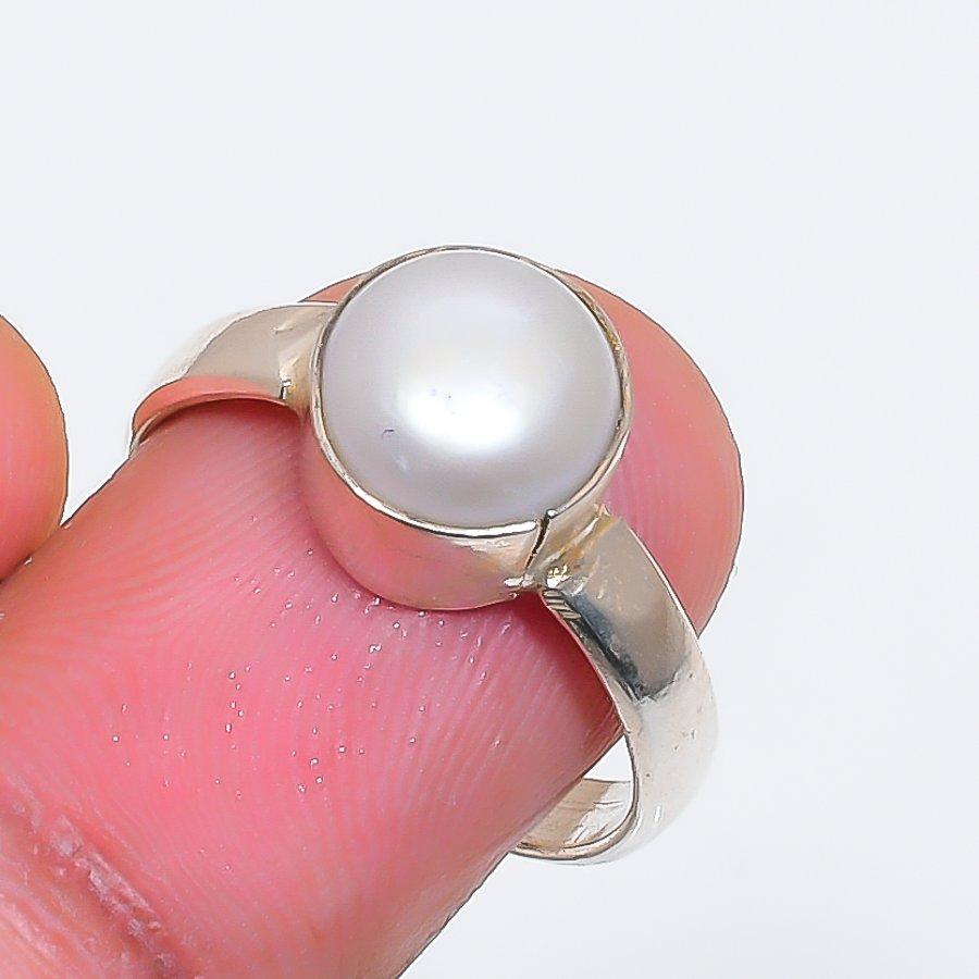 Natural Pearl Gemstone Handmade 925 Sterling Silver Jewelry Ring Size 6.5 ZS-1883