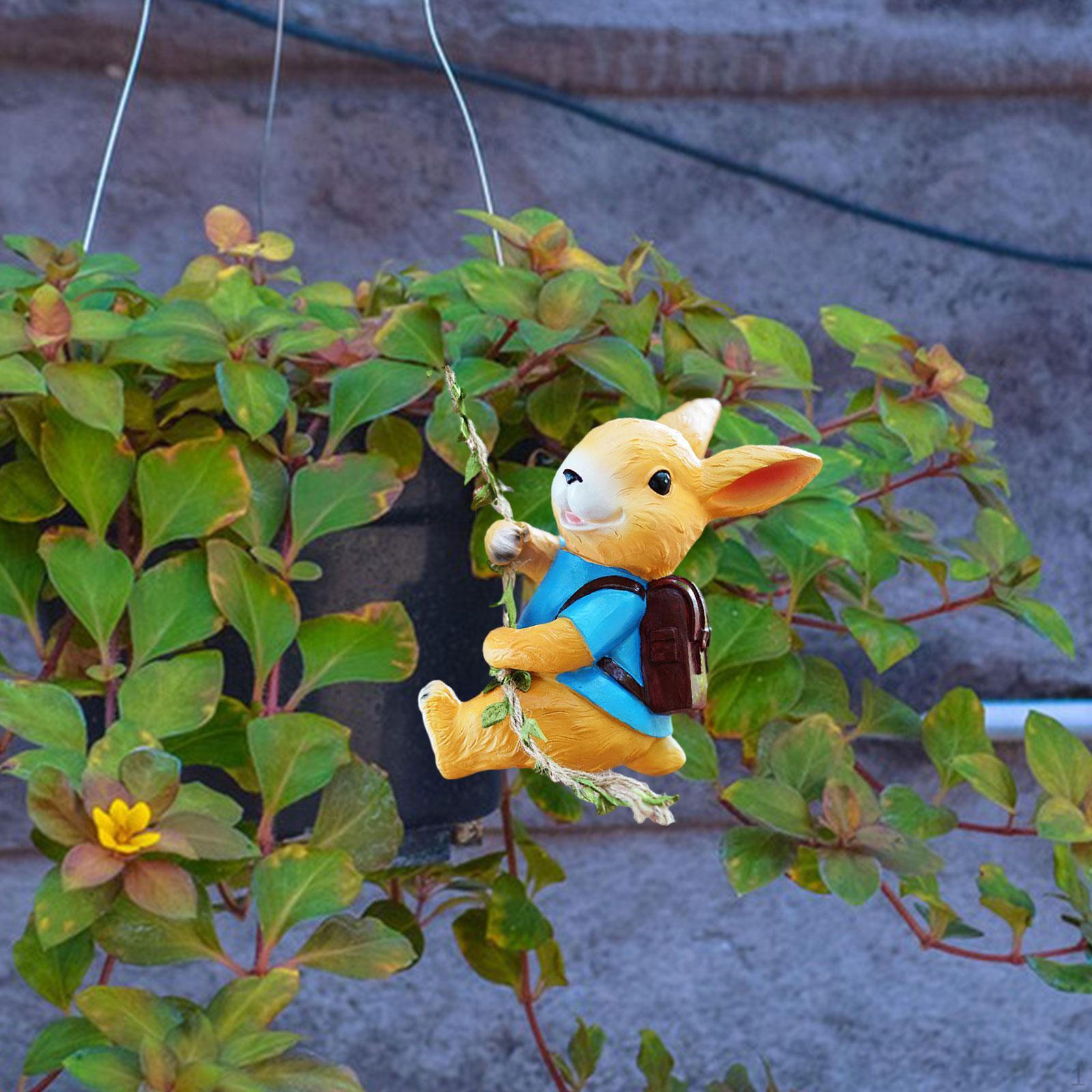 

Фигурка животного-альпиниста для внутреннего кашпо, подвесного горшка, садовой скульптуры из смолы, ограждения двора Bunny 10x9x18cm