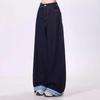 Women's Retro Bow Plaid Cuffed Jeans: High Street Loose Wide-Leg Pants for Spring and Autumn