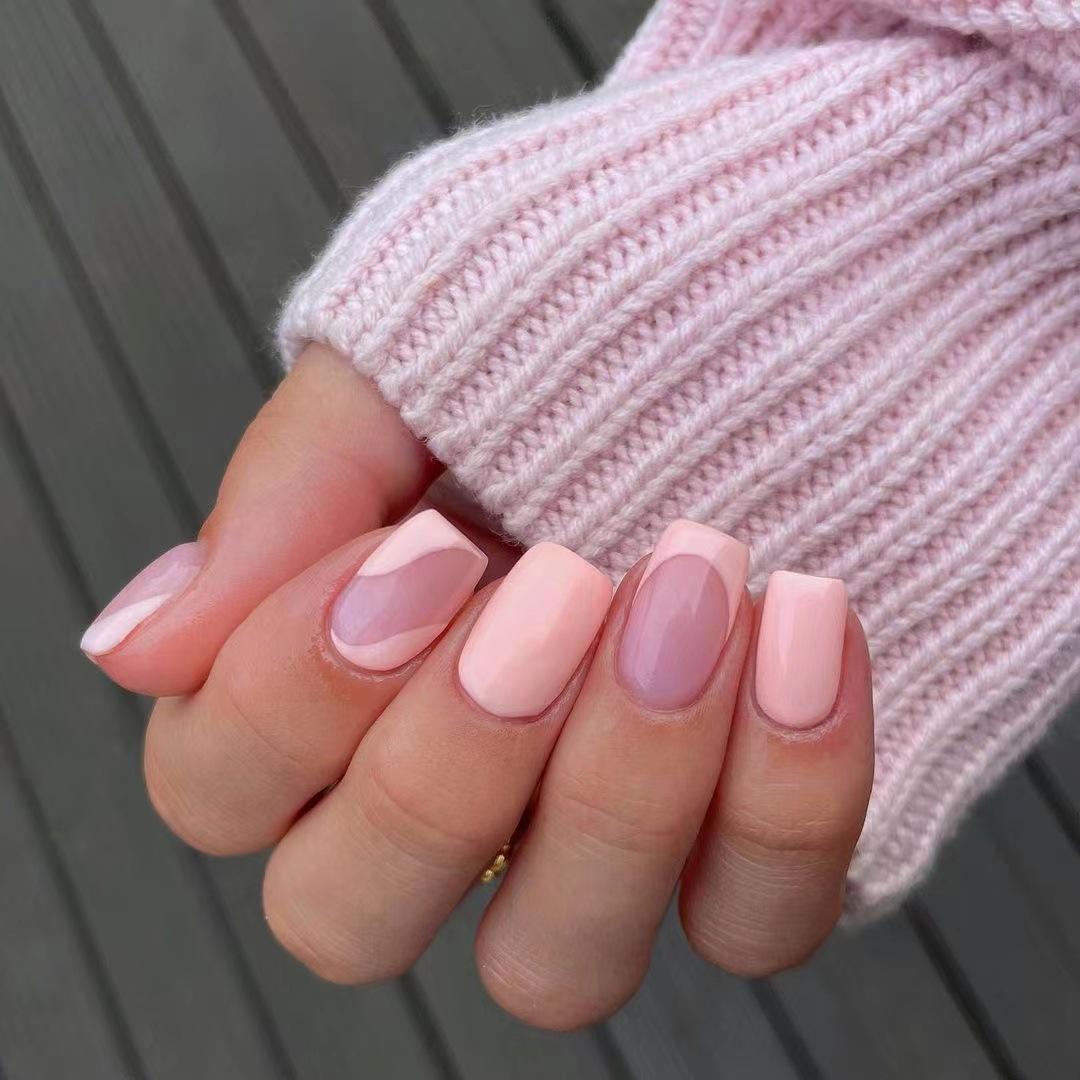 Detachable Pink French Wearable False Nail Tips - Finished Nail Art Glue Pack