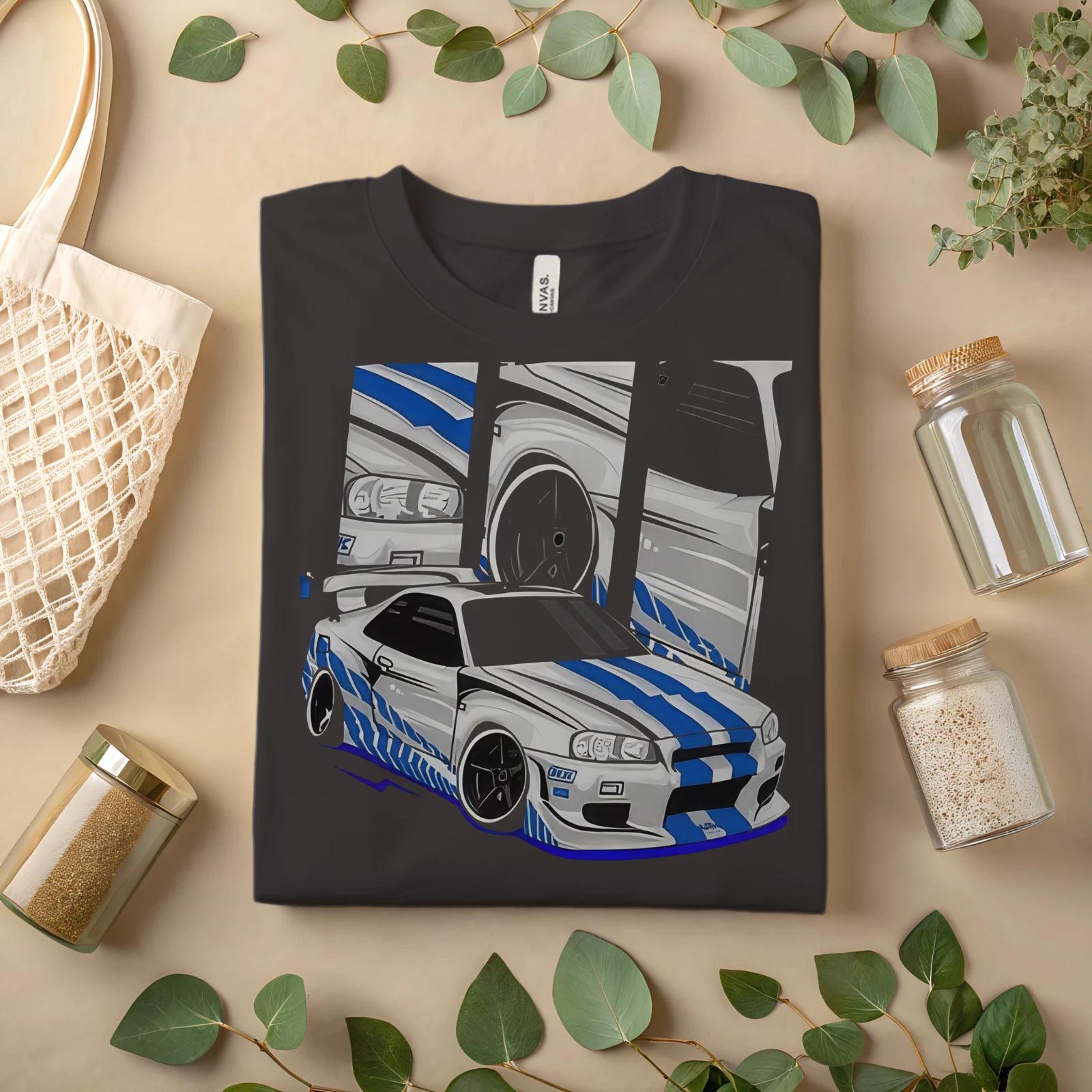 Футболка с изображением автомобиля JDM R34 Skyline – Графическая футболка в стиле Japanese Drift Racing, StreetwearA105 M