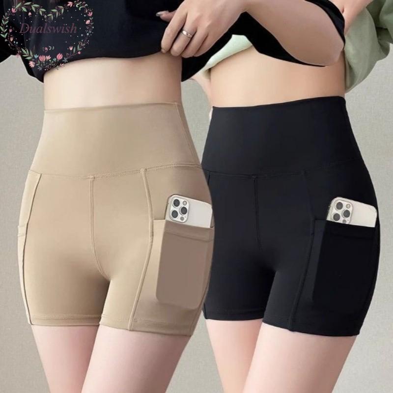 Women's High Waisted Slimming Yoga Shorts Built-in Pockets Tight Fitting Bottom Safety Pants Shark Pants Sports Fitness Shorts With Pocket