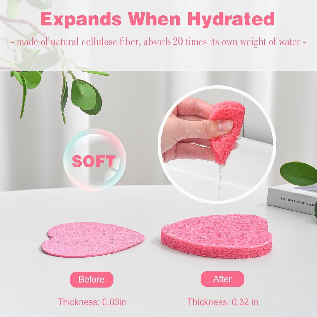 50 Stück Umweltfreundliche Herzförmige Make-up-Schwämmchen - Komprimierte Gesichtsreinigungsschwämmchen zum sanften Abschminken, Wiederverwendbare Kosmetikblender