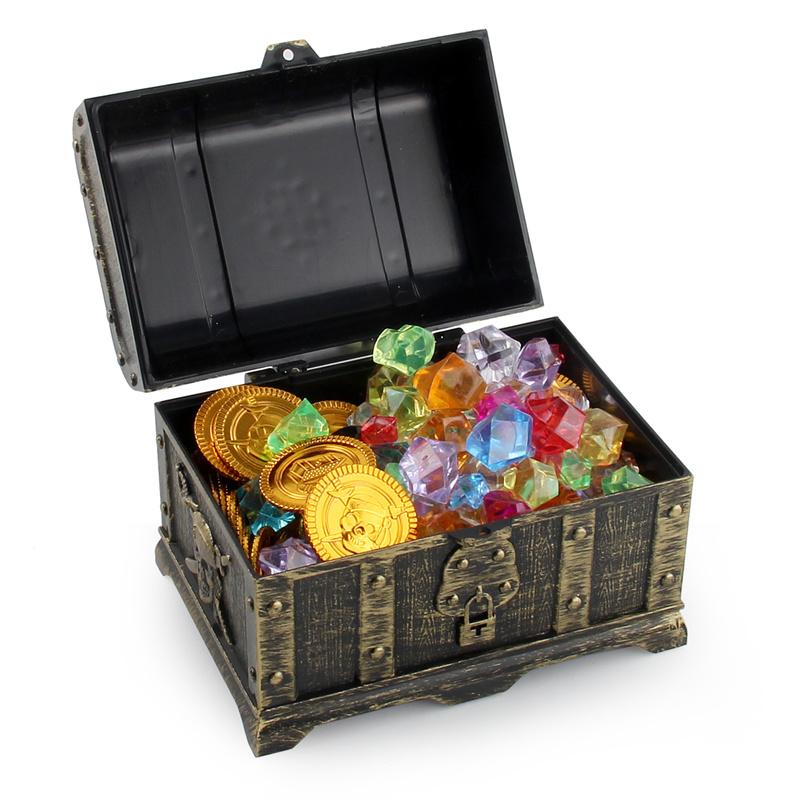 Captain Pirate Treasure Chest Child Treasure Chest Toy Gold Coins Treasure Hunt Game Money Banking Toys Kids Pretend Play