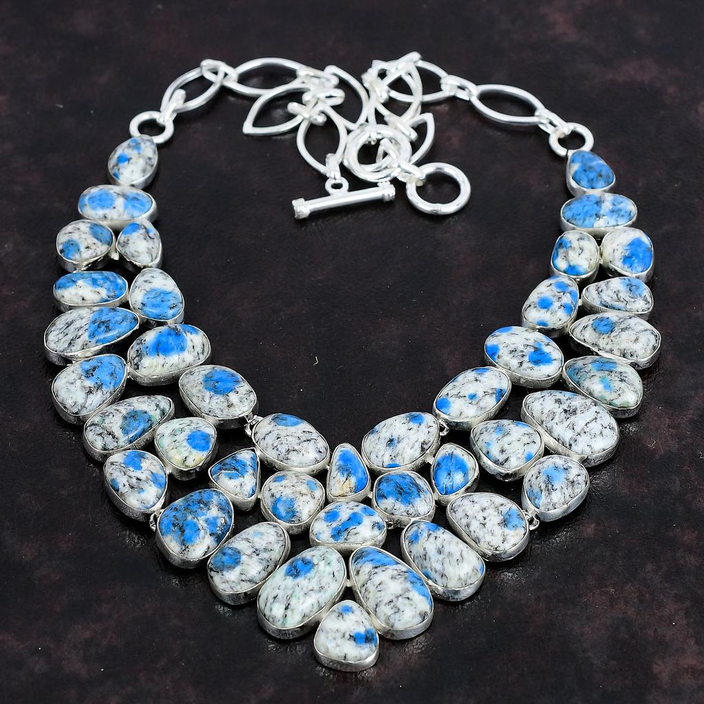 K2 Jasper Gemstone Handmade 925 Sterling Silver Jewelry Necklace 18" AMN-659