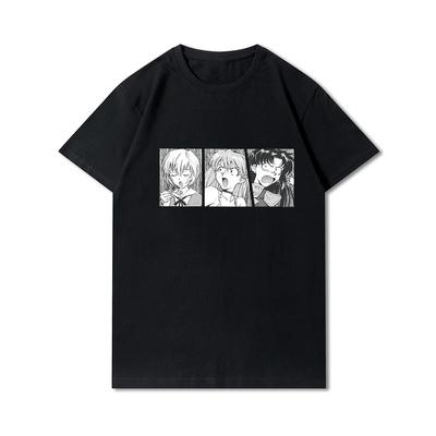 Plus Size Anime Evangelion Printed Men T Shirts Round Neck Cotton Tops Summer Casual Black Tees