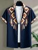 Men's Ethnic Tribal Printed Short Sleeved Shirt, Suitable For Summer Wear, Casual Activities, And Versatile Bohemian Style